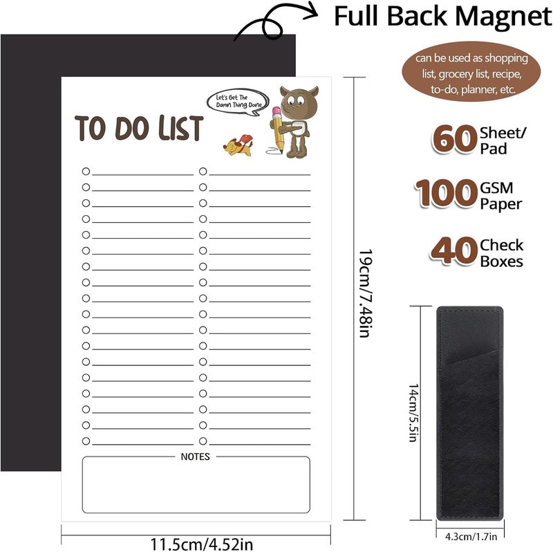 Thboxes 2 Pack Grocery List Magnet Pad for Fridge with Pen Holder, Total 120 Sheets Magnetic Note Pad for Fridge Full Back Magnet Shopping List, To Do List, Memo Notepads, 4.5x7.5(Funny Animal) - Image 2